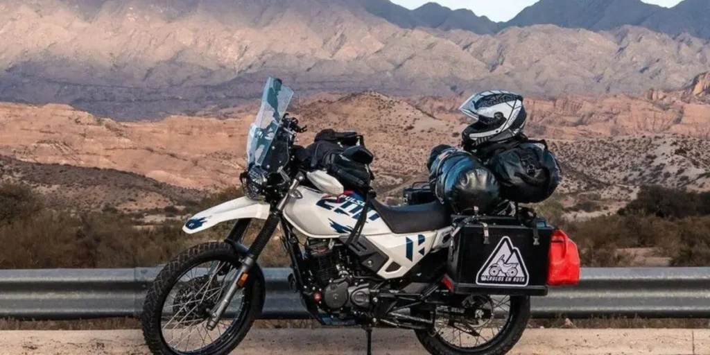 Adventure motorcycle packed for a Leh Ladakh bike trip in the Himalayan mountains